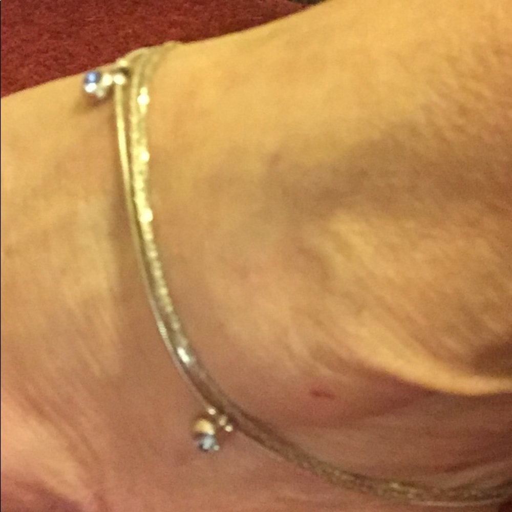 3-strand anklet with blue rhinestone dangles- - Picture 2 of 5